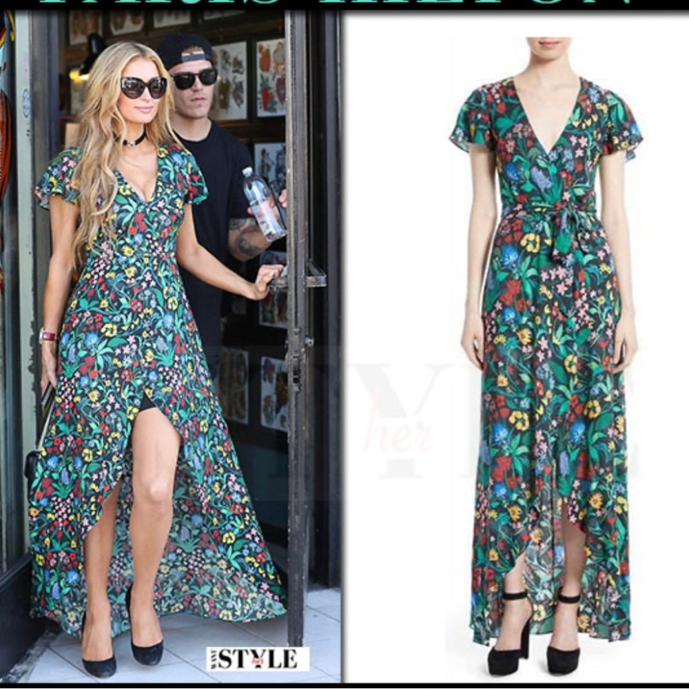 ALICE + OLIVIA ADRIANNA FLORAL WRAP SHORT FRONT MAXI DRESS size 4